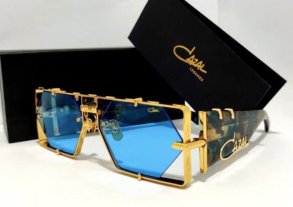 Cazal Modern Blue Tortoise ＆Gold Unisex Sunglasses with Blue Tinted Frame Md004