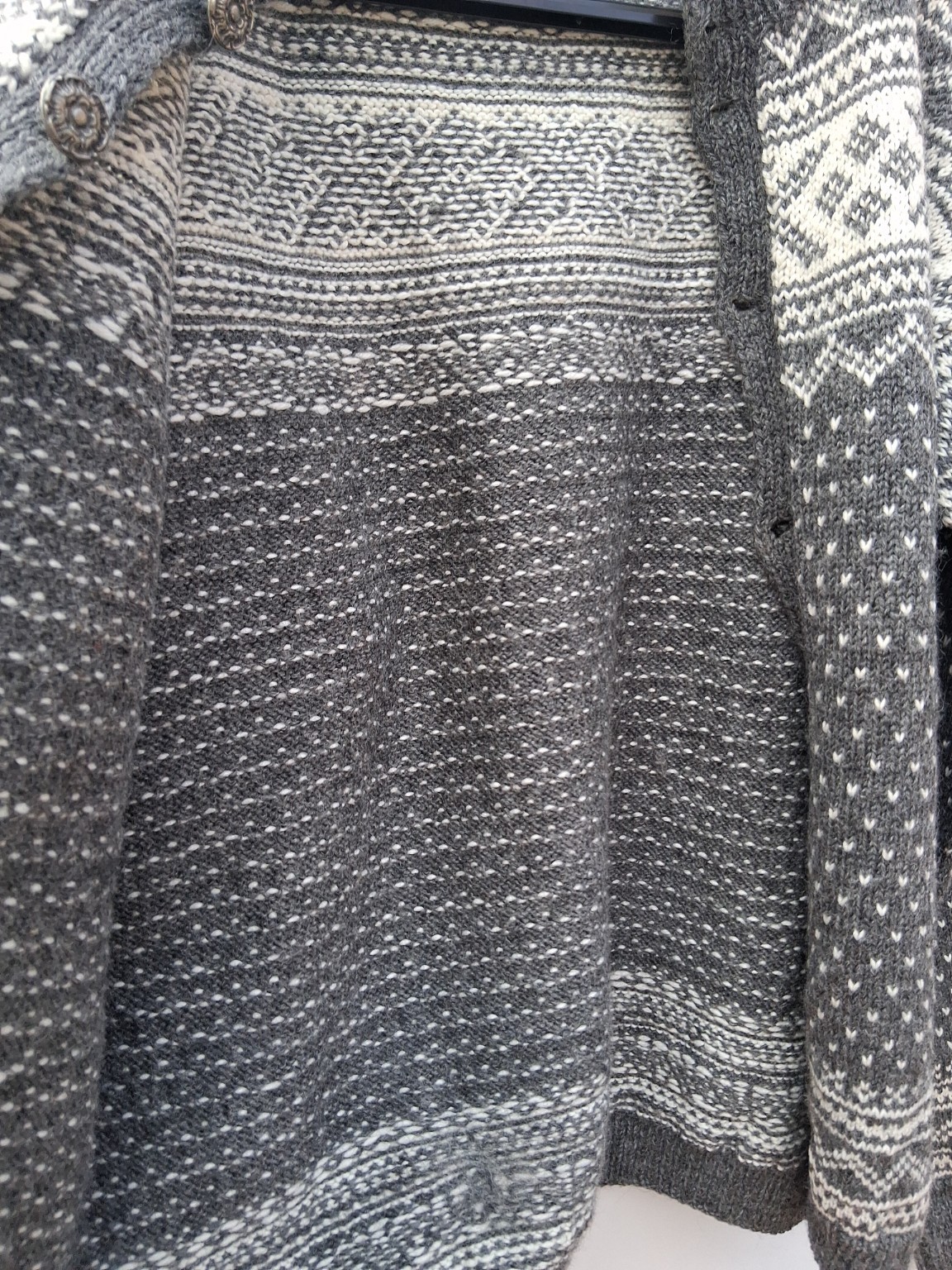 Vintage Hand Knitted Norwegian Wool Cardigan 100% Wool Nordic Folk Knit Men’s L
