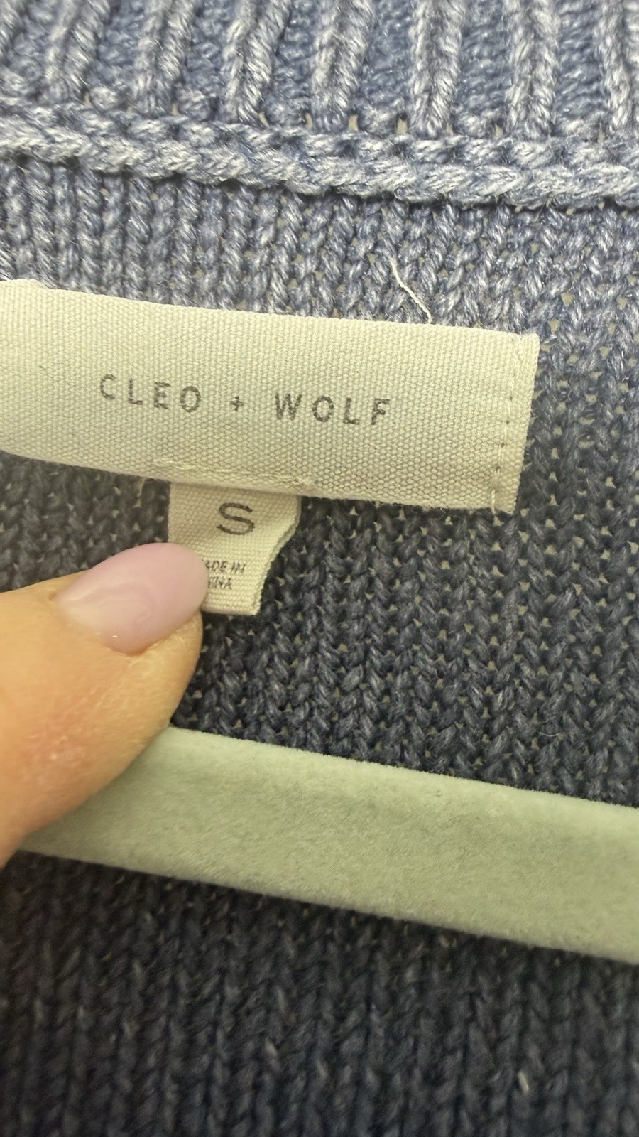 Cleo + Wolf Clark Navy Acid Wash Chunky Cable Knit Pull Over Sweater Woman Small
