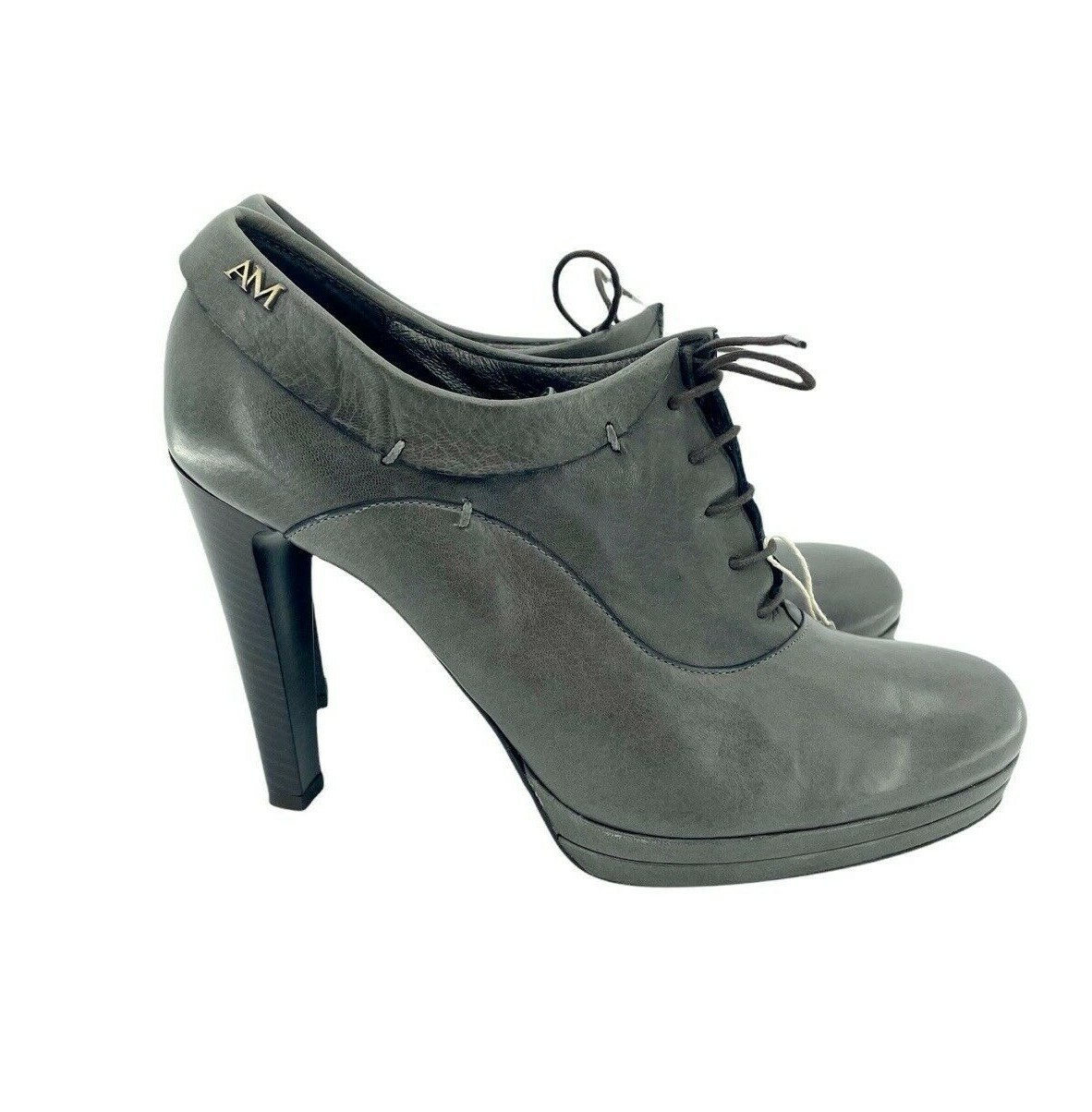 Andrea Morelli Grey Leather Platform Oxfords High Heels SZ 40 EU 9.5 US NIB