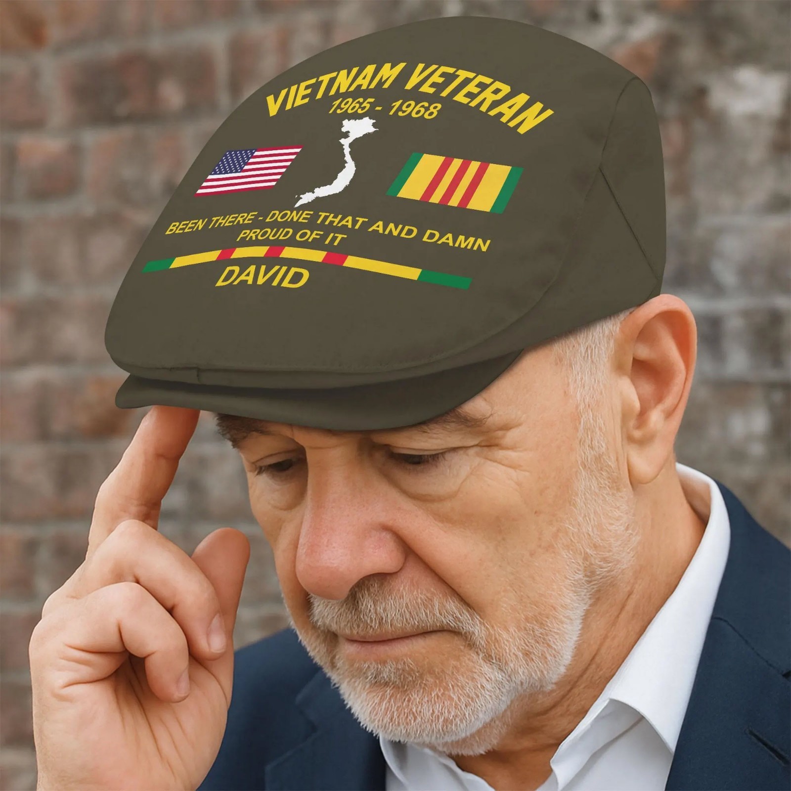 Personalized Vietnam Veteran Flat Cap Custom Name Year US Military Gift For Men