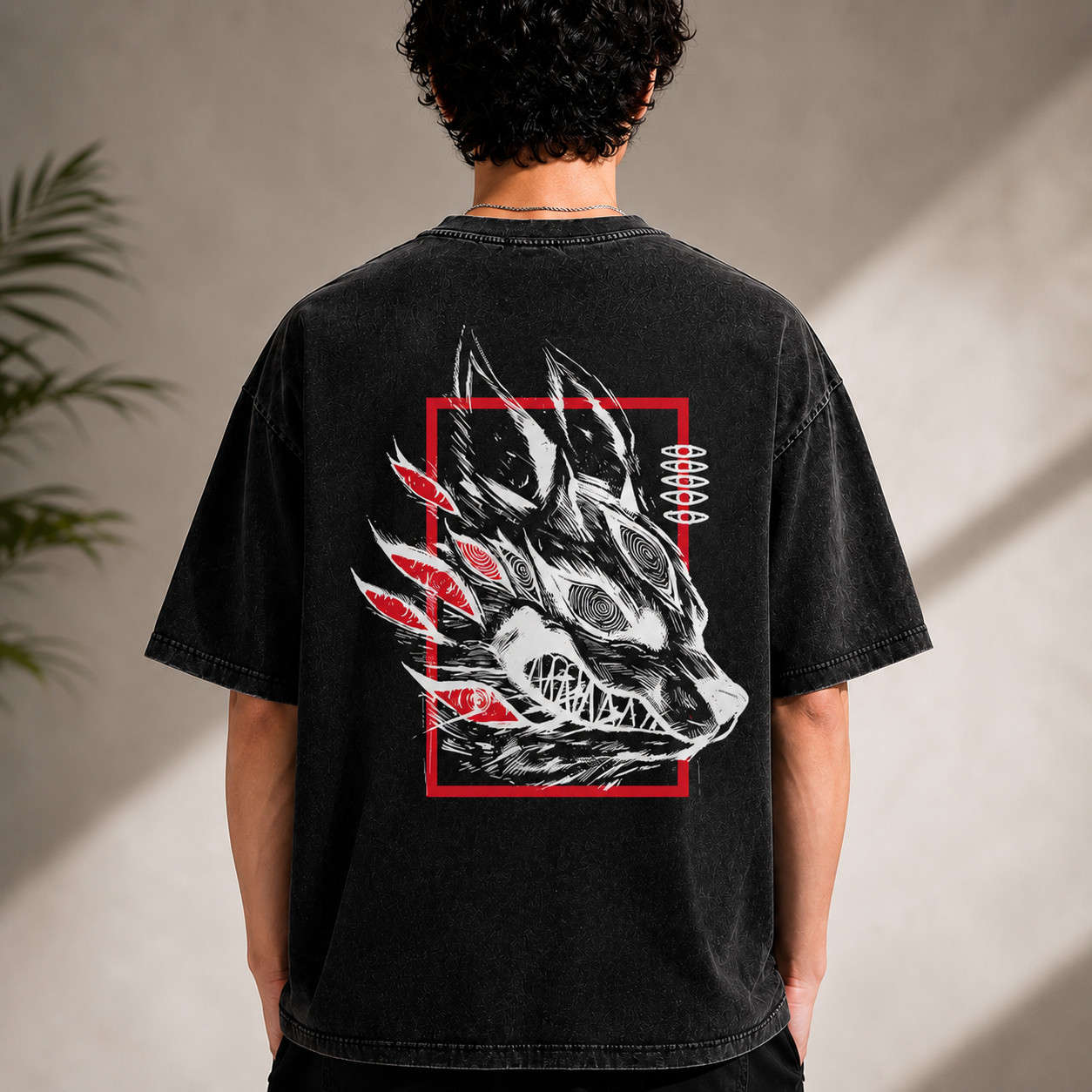 Fox Devil Vintage Wash Oversized Heavyweight Pump Cover Tee Anime Style
