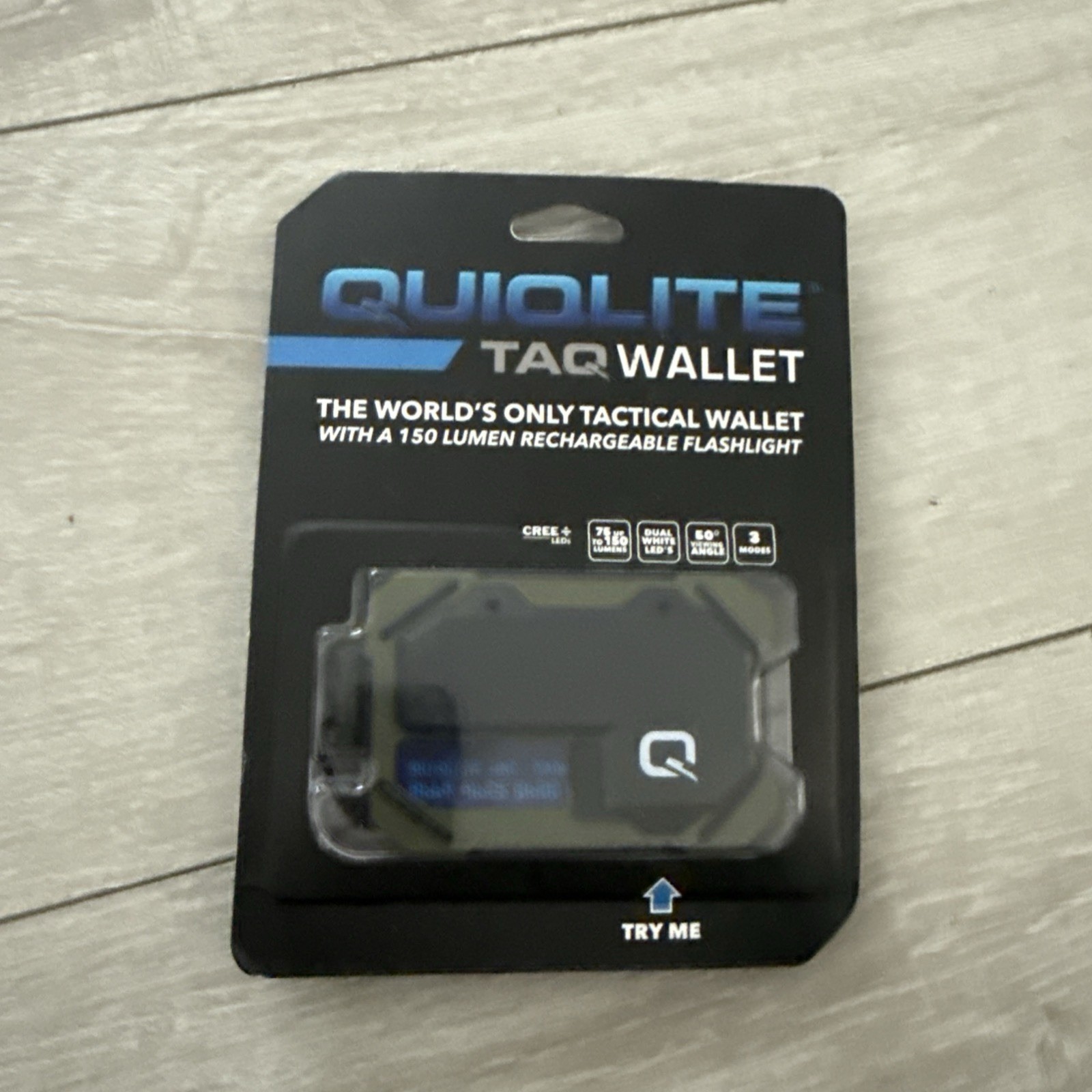 QUIQLITE TAQ Wallet Minimalist RFID Blocking Tactical Wallet LED Flashlight NIP