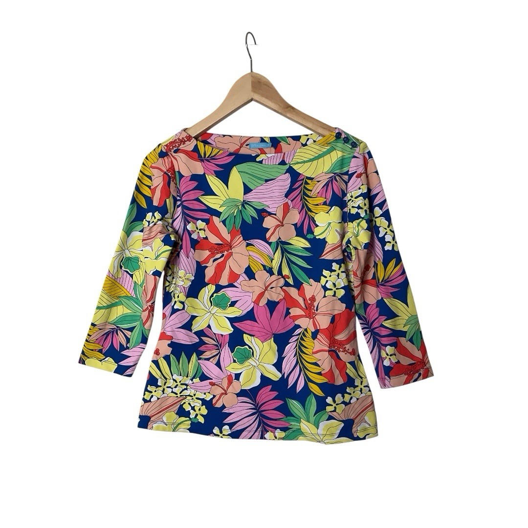 New J Mclaughlin Wavesong Top Catalina Cloth Stretch Multicolor Floral Bright S