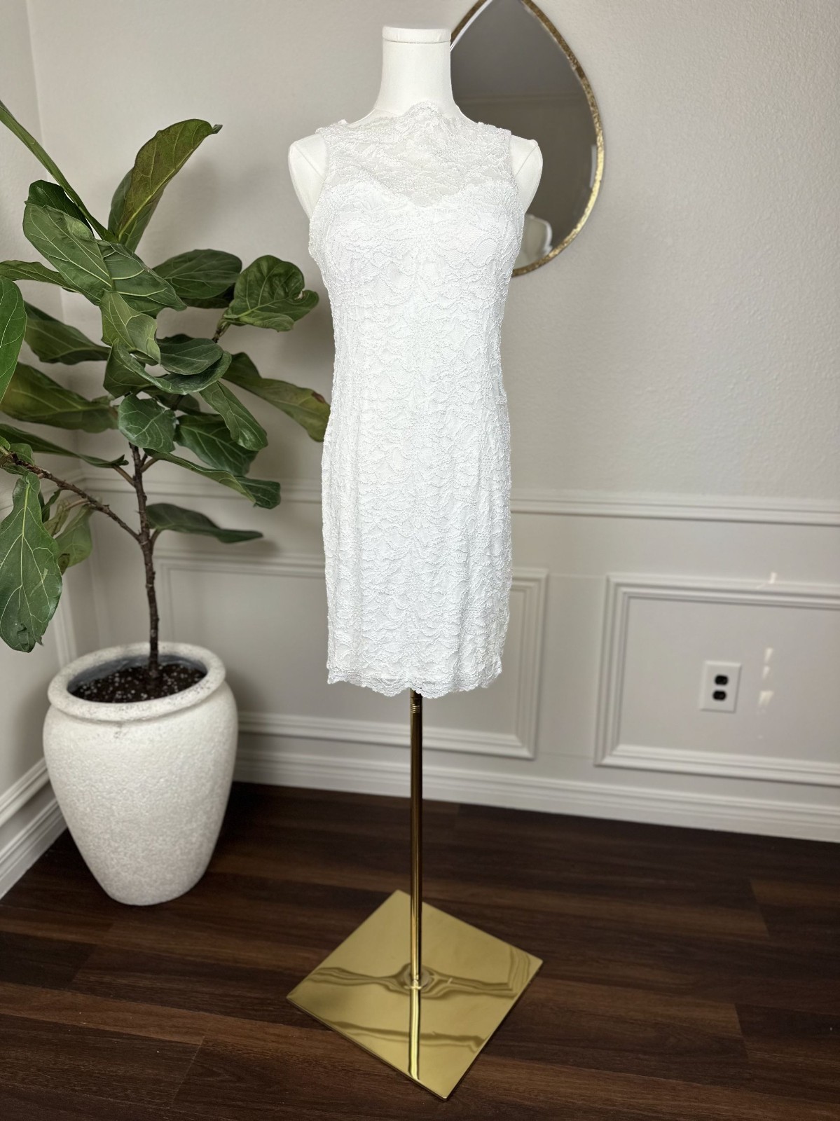Bridalcore Romantic Lace Bodycon Mini Dress | Morgan & Co | Size 11/12
