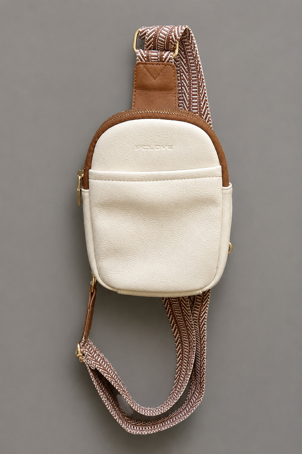 P.Clove Cream Brown Sling Crossbody Bag 5 Card Slots 2 Zipper Pockets Strap