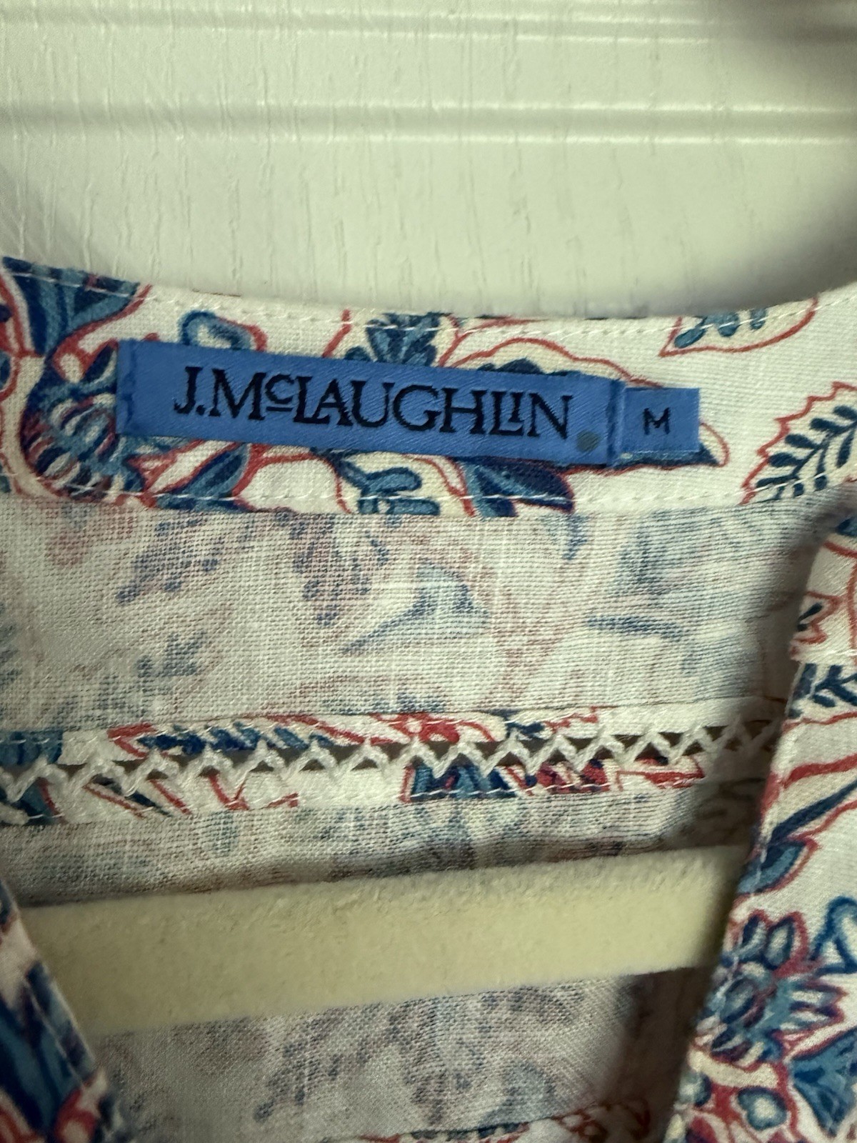 J. McLaughlin nylee white blue floral print linen shift dress