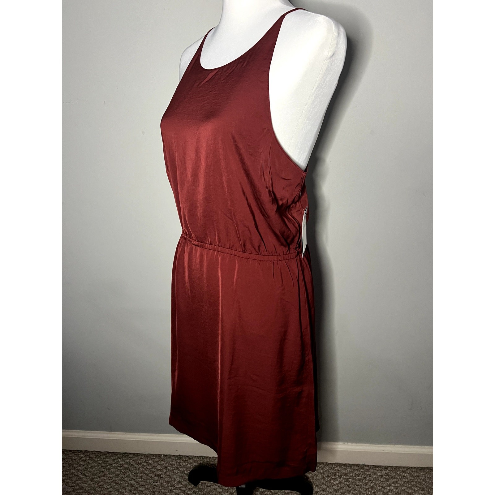Melrose and Market Burgundy halter dress SZ L NEW Silky Red Open Back