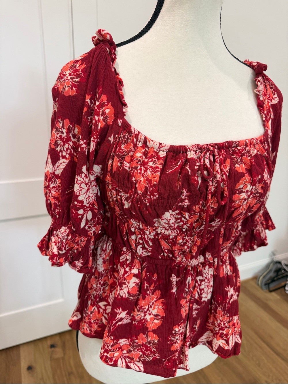 ❤️ Playa Lucia Smocked Square Neck Floral Puff Sleeve Top ❤️ Size Medium