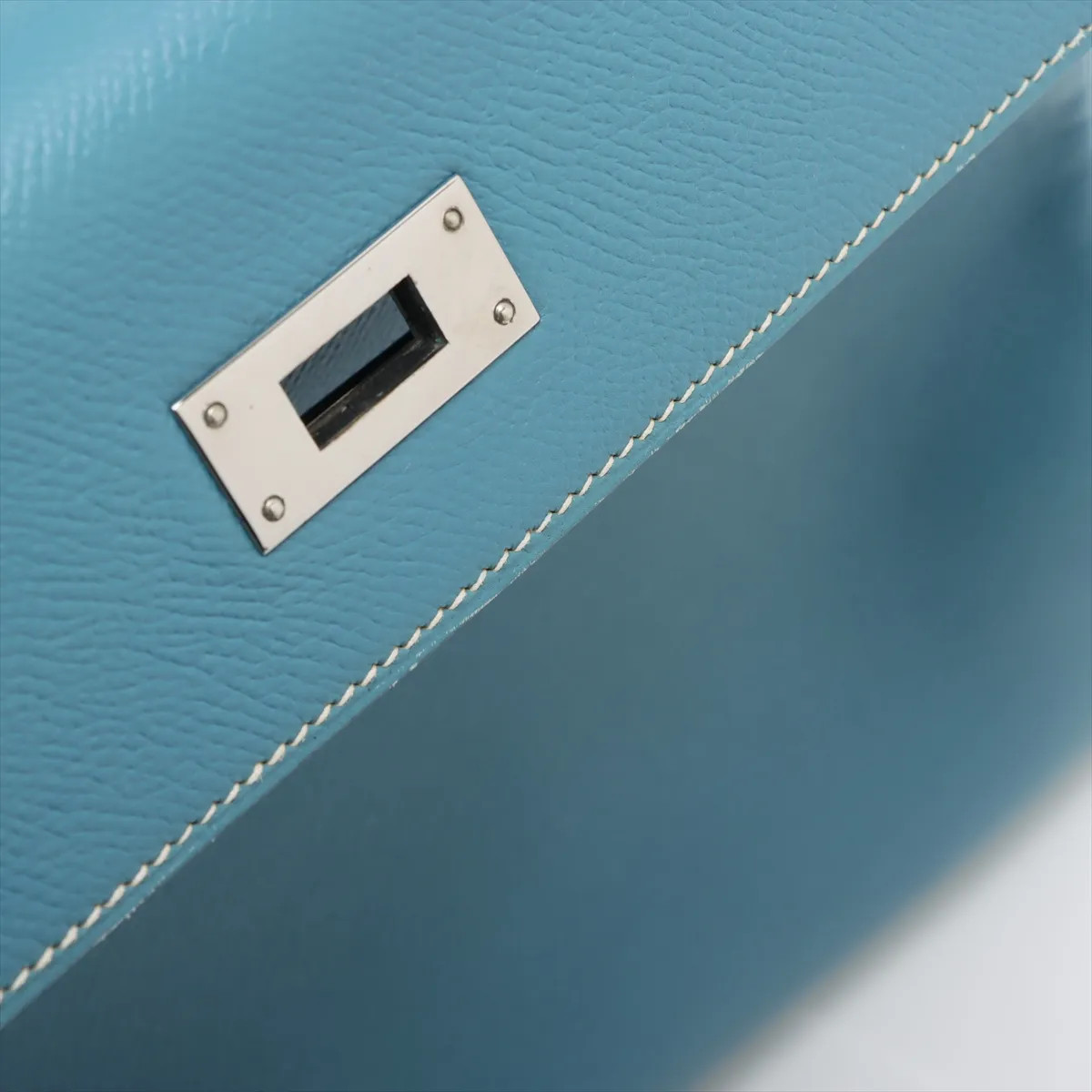 Hermès Kelly 28 Le Tournay Cushbell Blue Jean Silver Metal Fittings □C: 1999