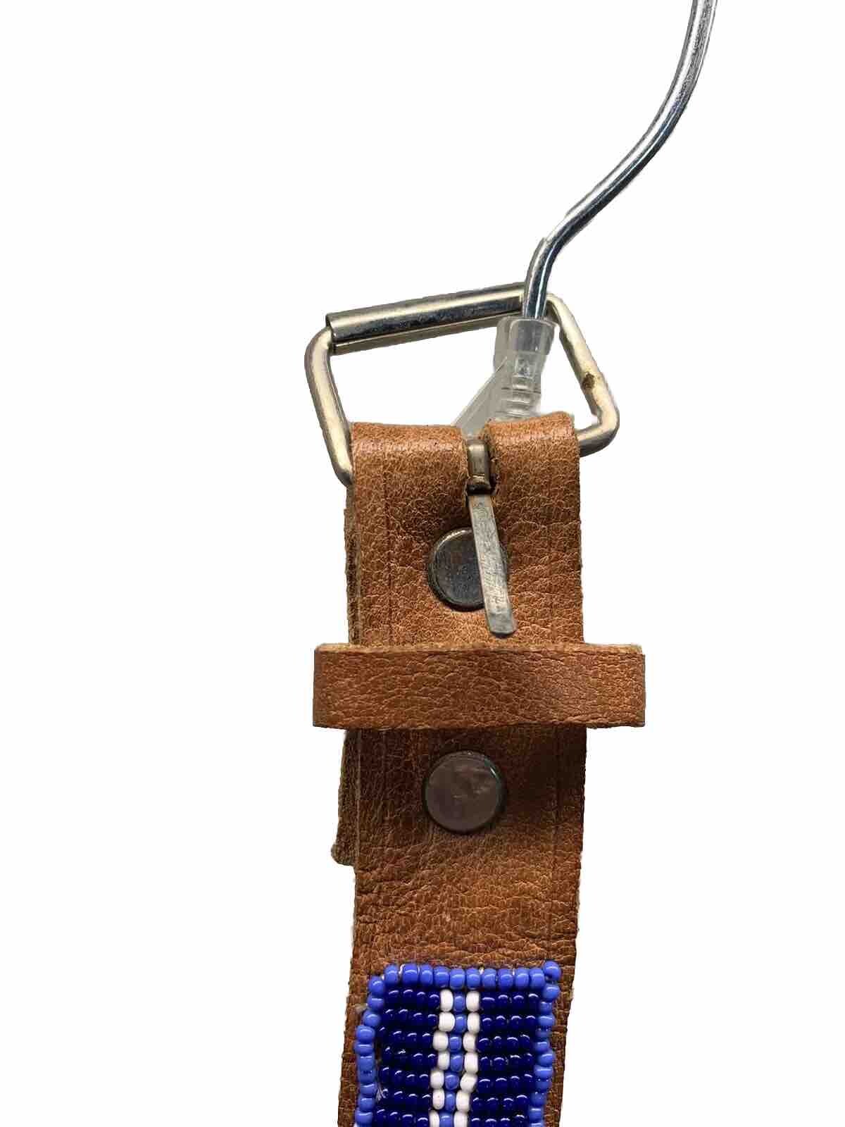 Handmade Intricate Beaded Leather Belt Blue White Southwestern Western 1” X 39”