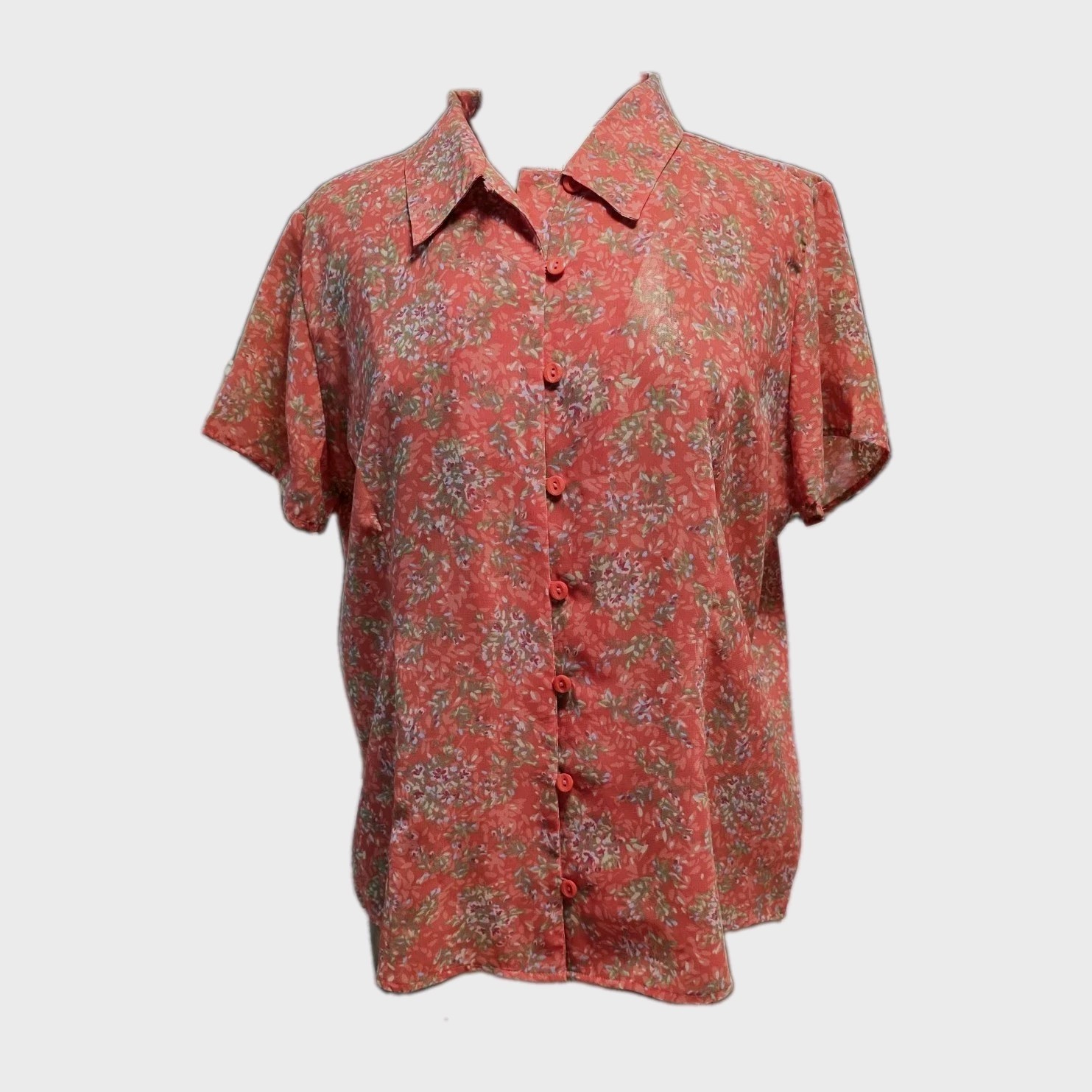 VTG C&B Womens XL Short Sleeve Button Up Shirt Orange Floral Calico Cottagecore