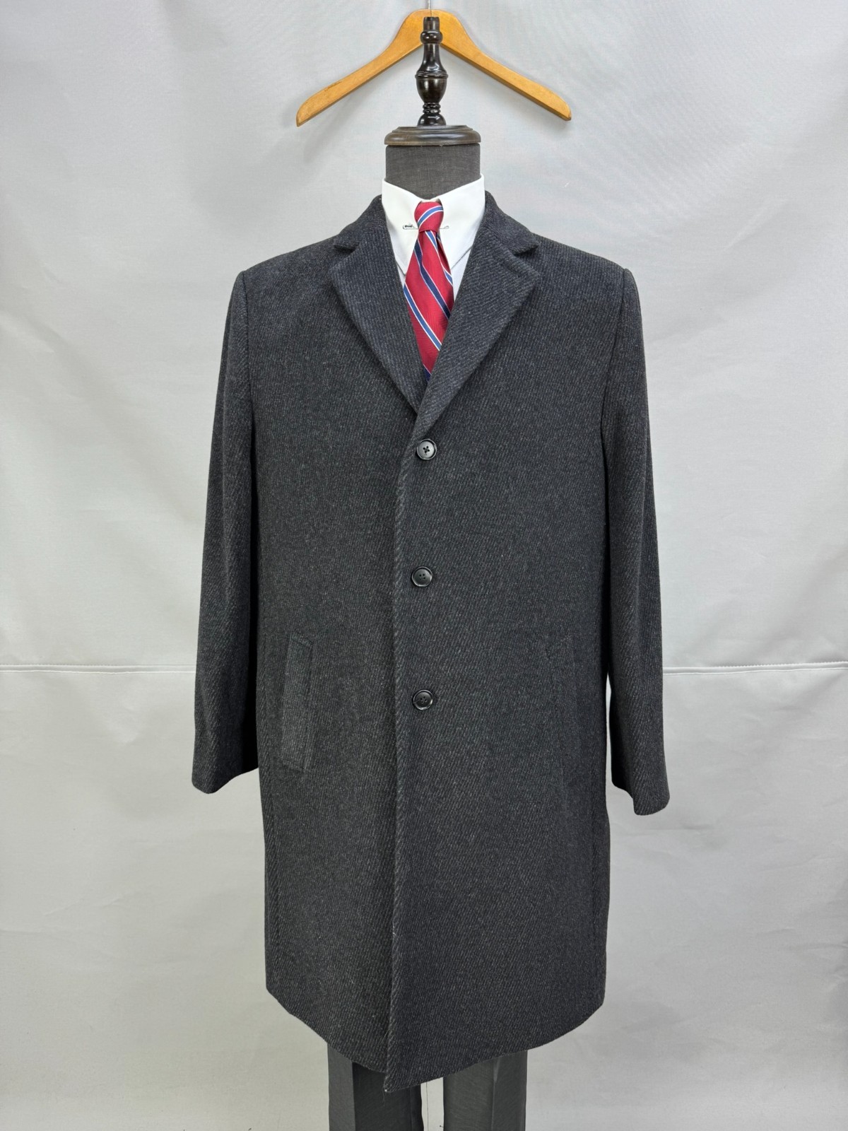Vintage Mens Hickey Freeman wool Cashmere Blend Herringbone Overcoat US Size 46L