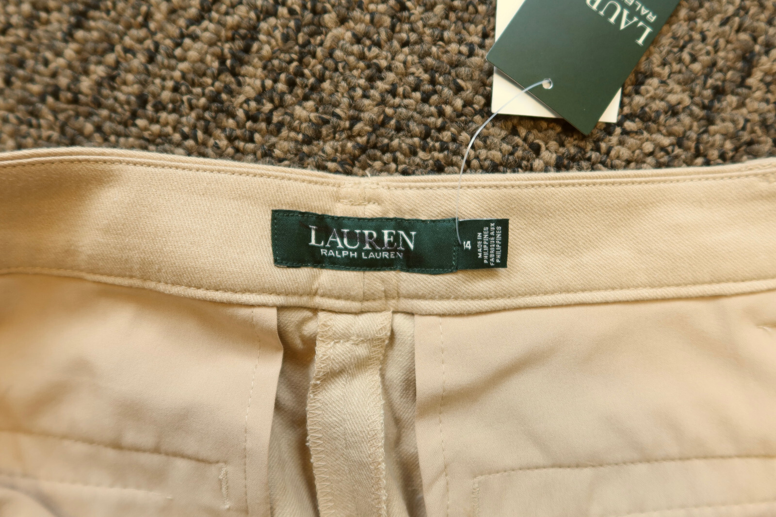 Lauren Ralph Lauren Women’s Wide Leg Cuffed Linen Blend Pants – Khaki – Size 14