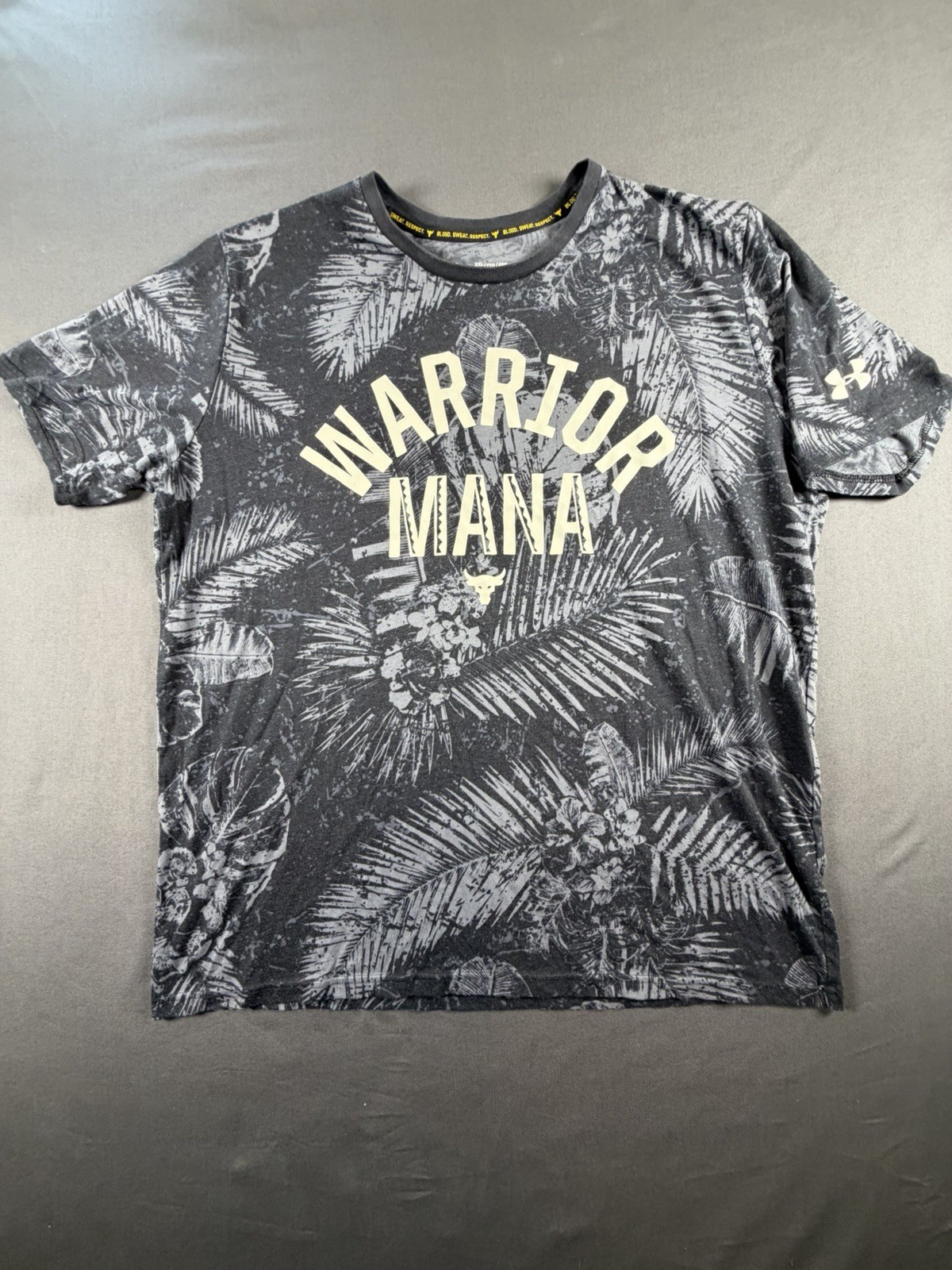 Under Armour Project Rock Warrior Mana T-Shirt Black Palm Print Mens XXL