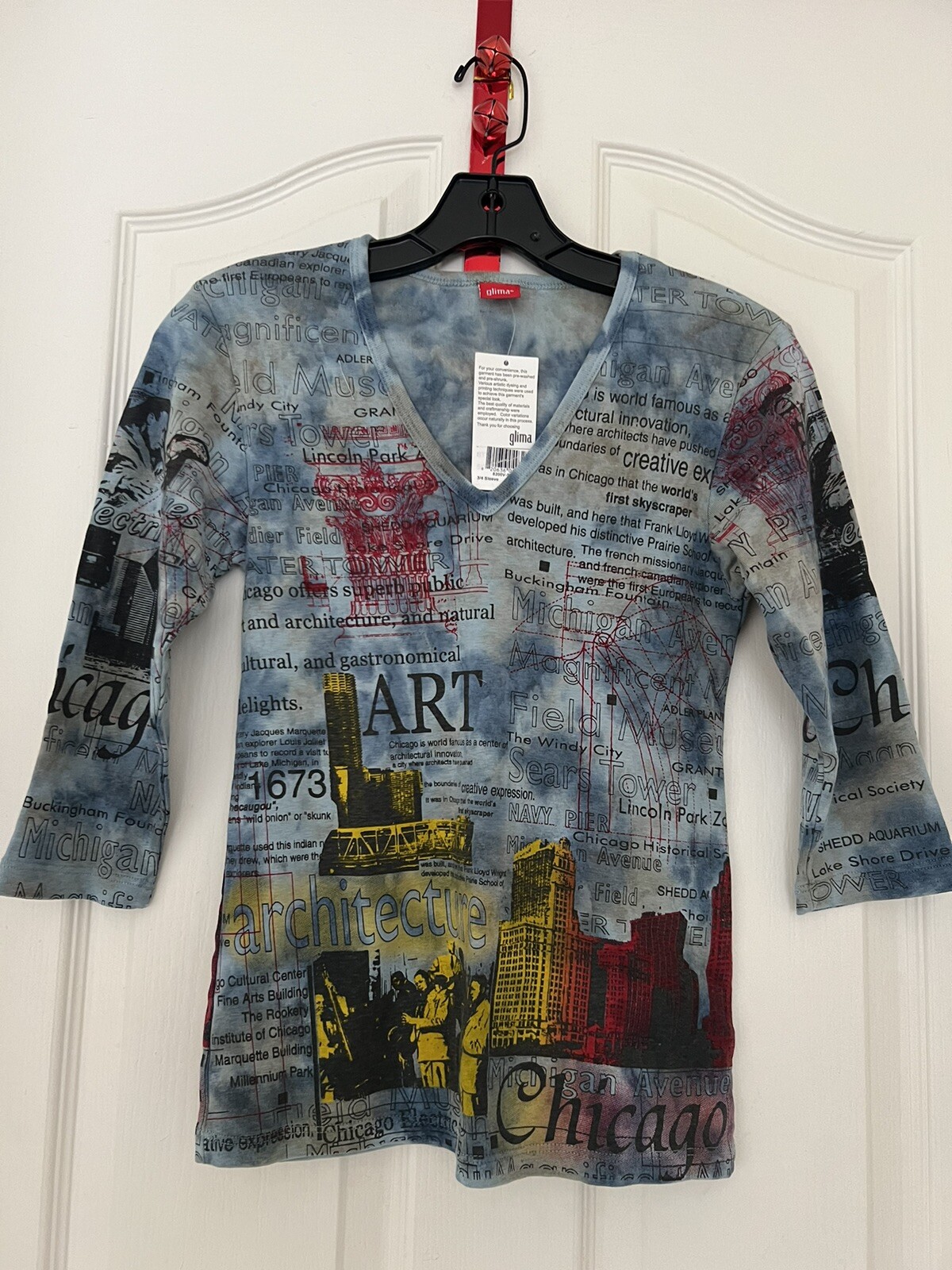 NWT Glima Tee Top Printed Tie Dye 100% Cotton Blue Chicago Sz Small Juniors