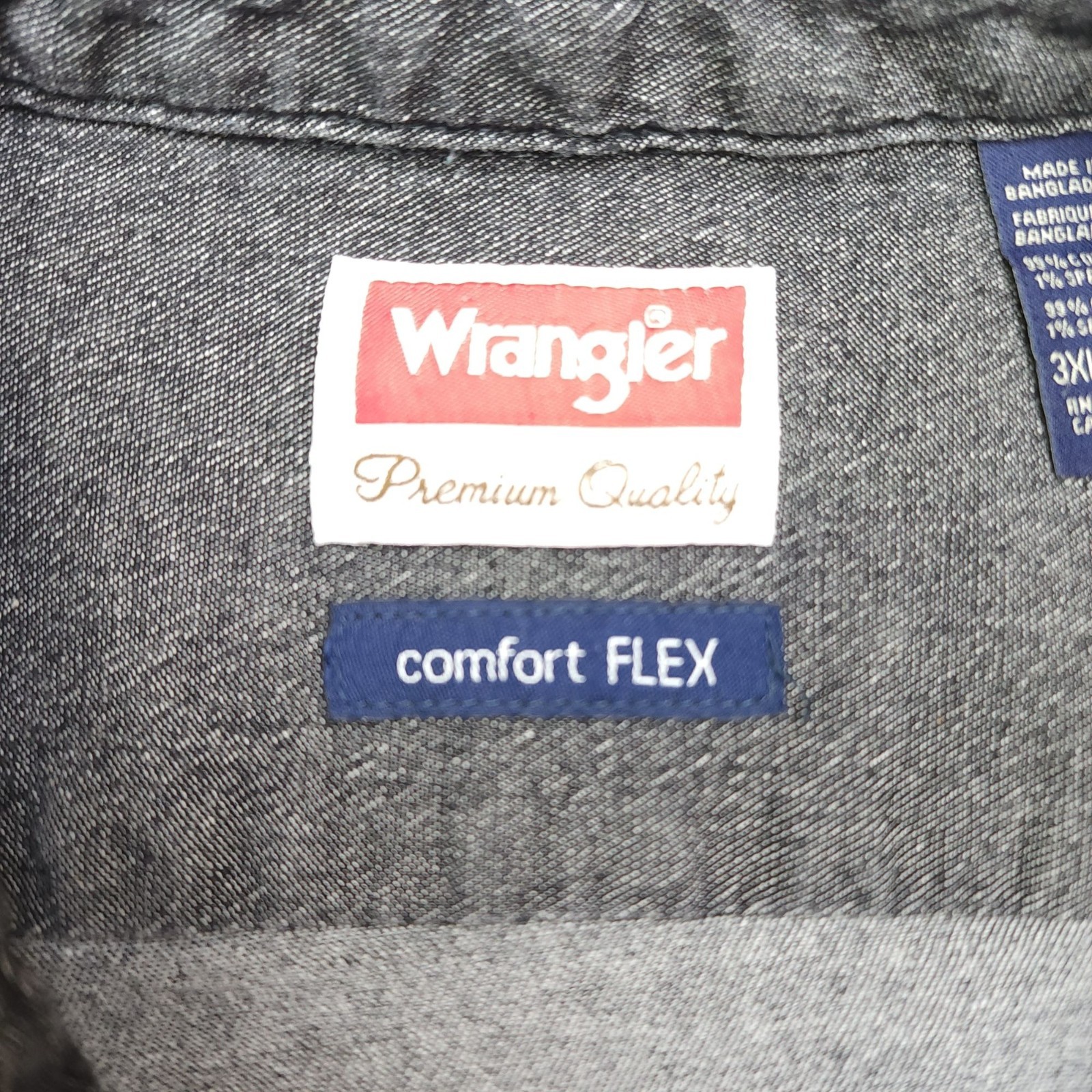 Wrangler Comfort Flex Button-Up Shirt 3XL Dark Gray 99% Cotton 1% Spandex