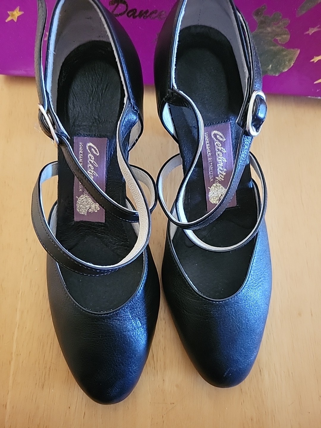 Celebrity Dance Shoes Natasha Black Glove Leather Size 7 2.5″heels With Box