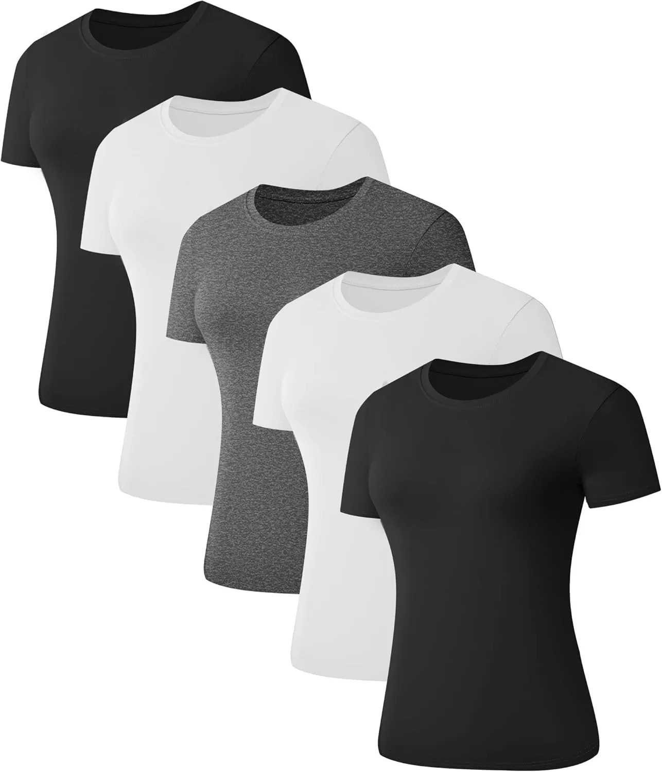 Kinglaman Women Short Sleeve Crew Neck Slim Fit Basic T Shirt 5 Pack Casual Top