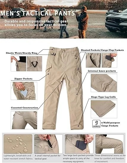 US Men Tactical Cargo Pants Soldier Straight-fit Work Combat Trousers Outdoor