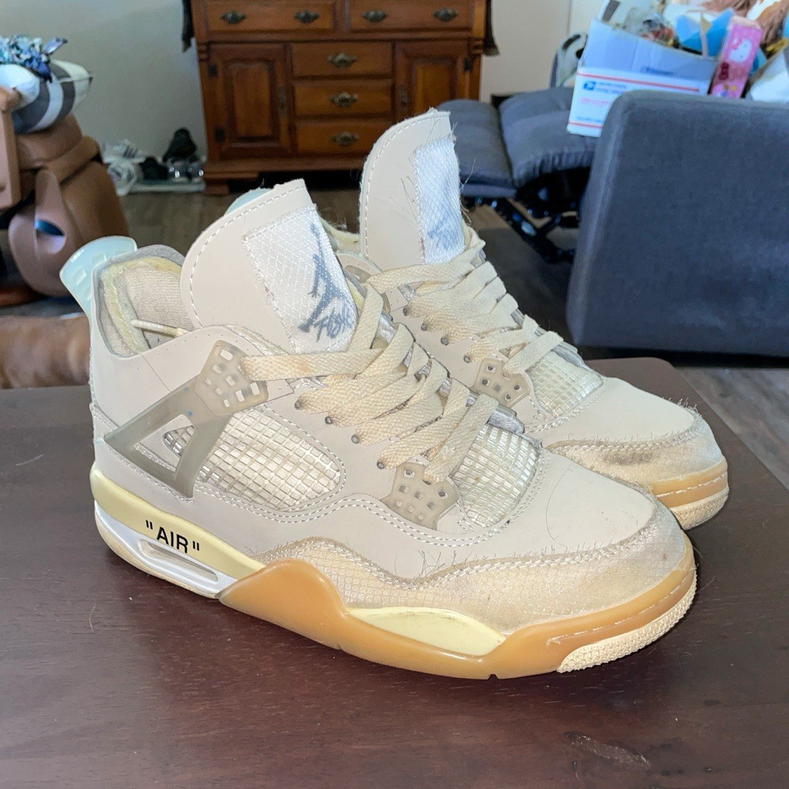 Air Jordan 4 Mid Top Sail/Muslin Beige Tan Sneakers CV9388-100 Women size 8