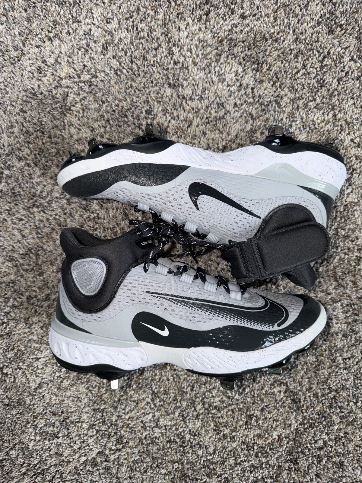 Nike Alpha Huarache Elite 4 Mid Metal Baseball Cleats Mens SZ 9 Gray DJ6520-002