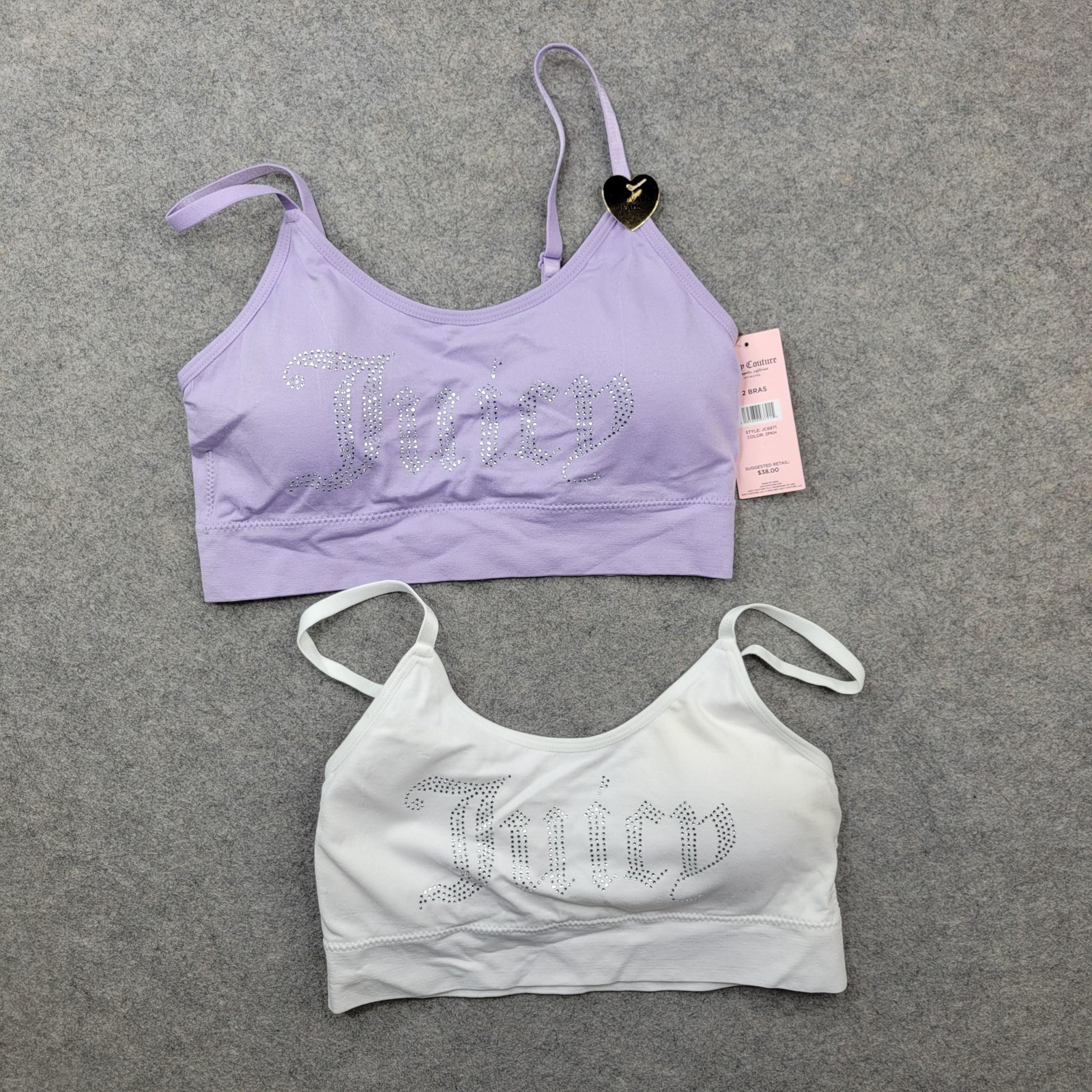 Juicy Couture Bra Set Womens Medium Multicolor Logo Bralette Rhinestone 2 Pack