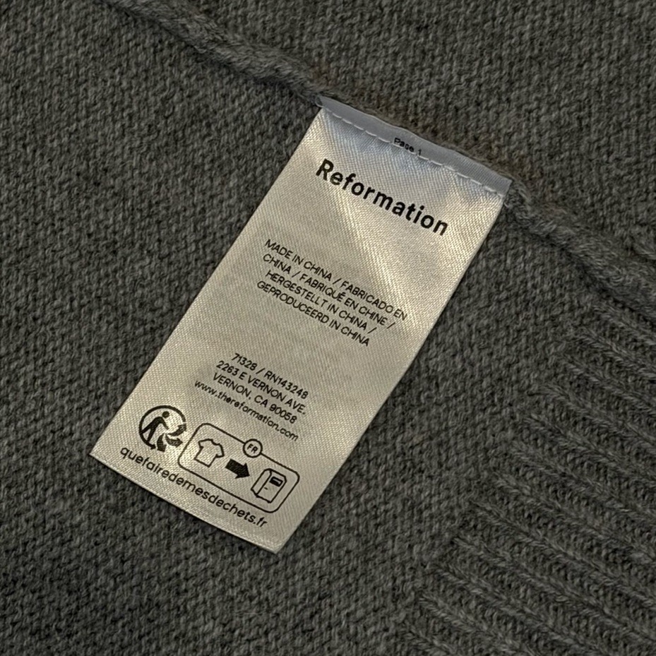 Reformation Clara Argyle Cashmere Crew Cardigan Medium