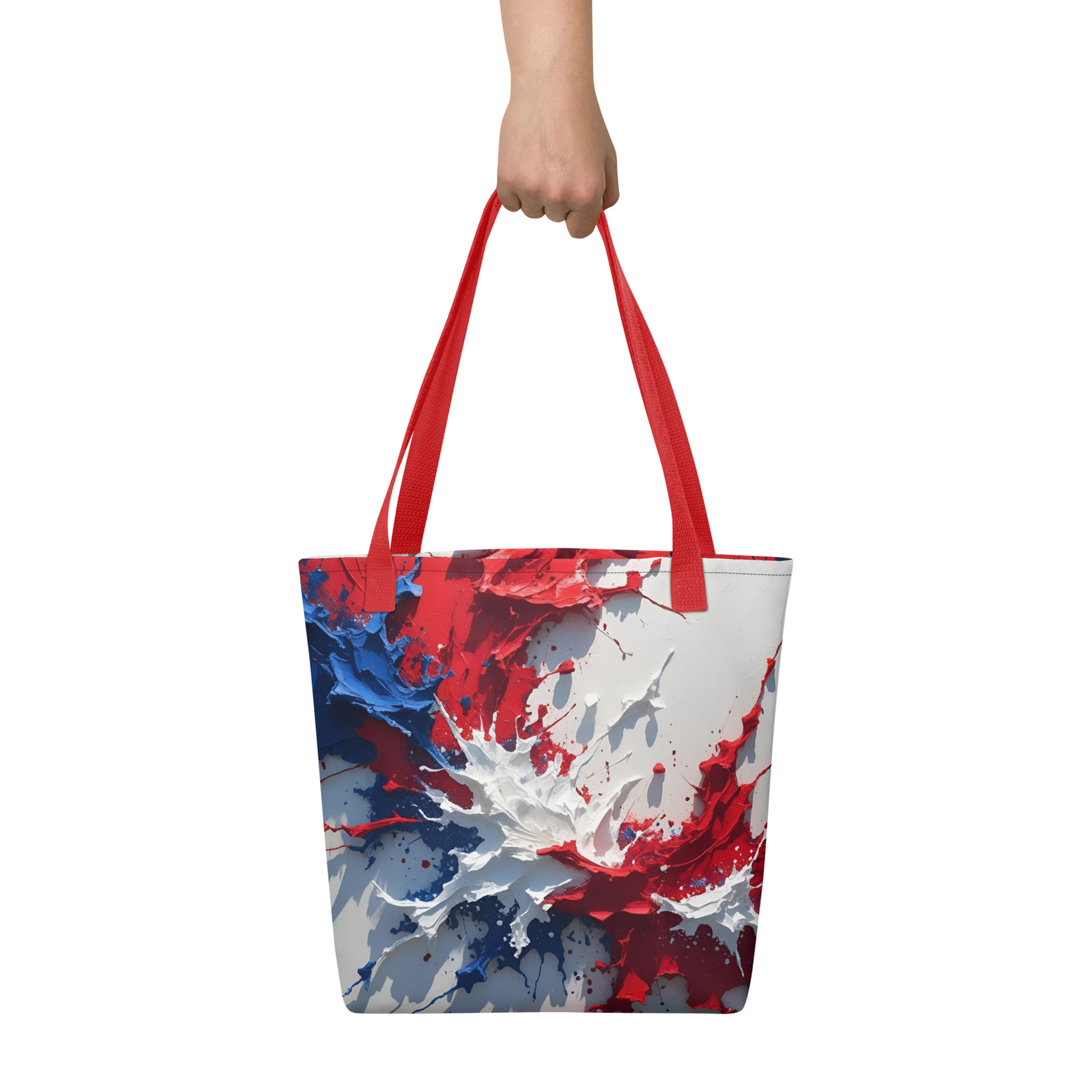 Red White Blue Paint Splatter Tote Bag 15×15 USA Patriotic Canvas Style Gift