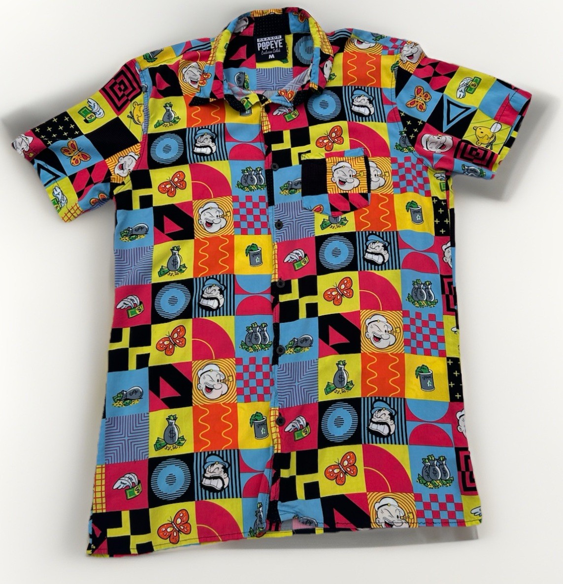 Reason Popeye Matching Set Mens M Button Shirt Swim Trunks Retro Graphic