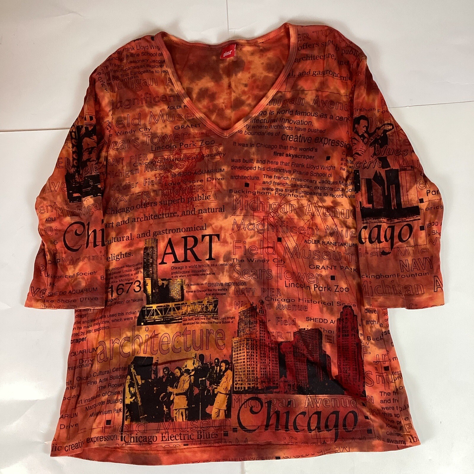 Glima Womens T Shirt Top Size In Pics 3/4 Sleeve Rare Chicago City Icons