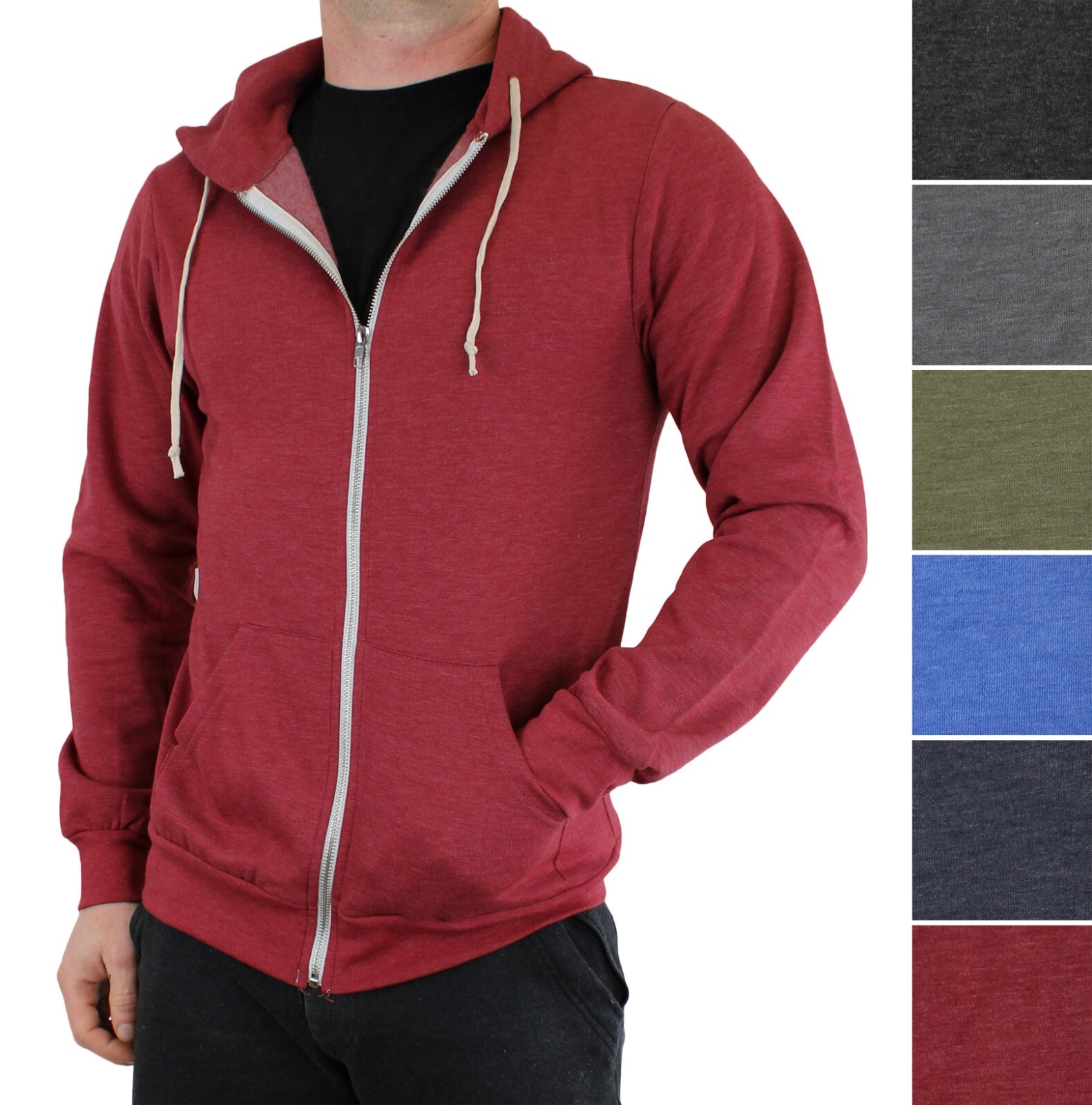True Classic Men’s Hoodie Zip Jacket Athletic Fit Poly/Cotton Fleece, Lined Hood