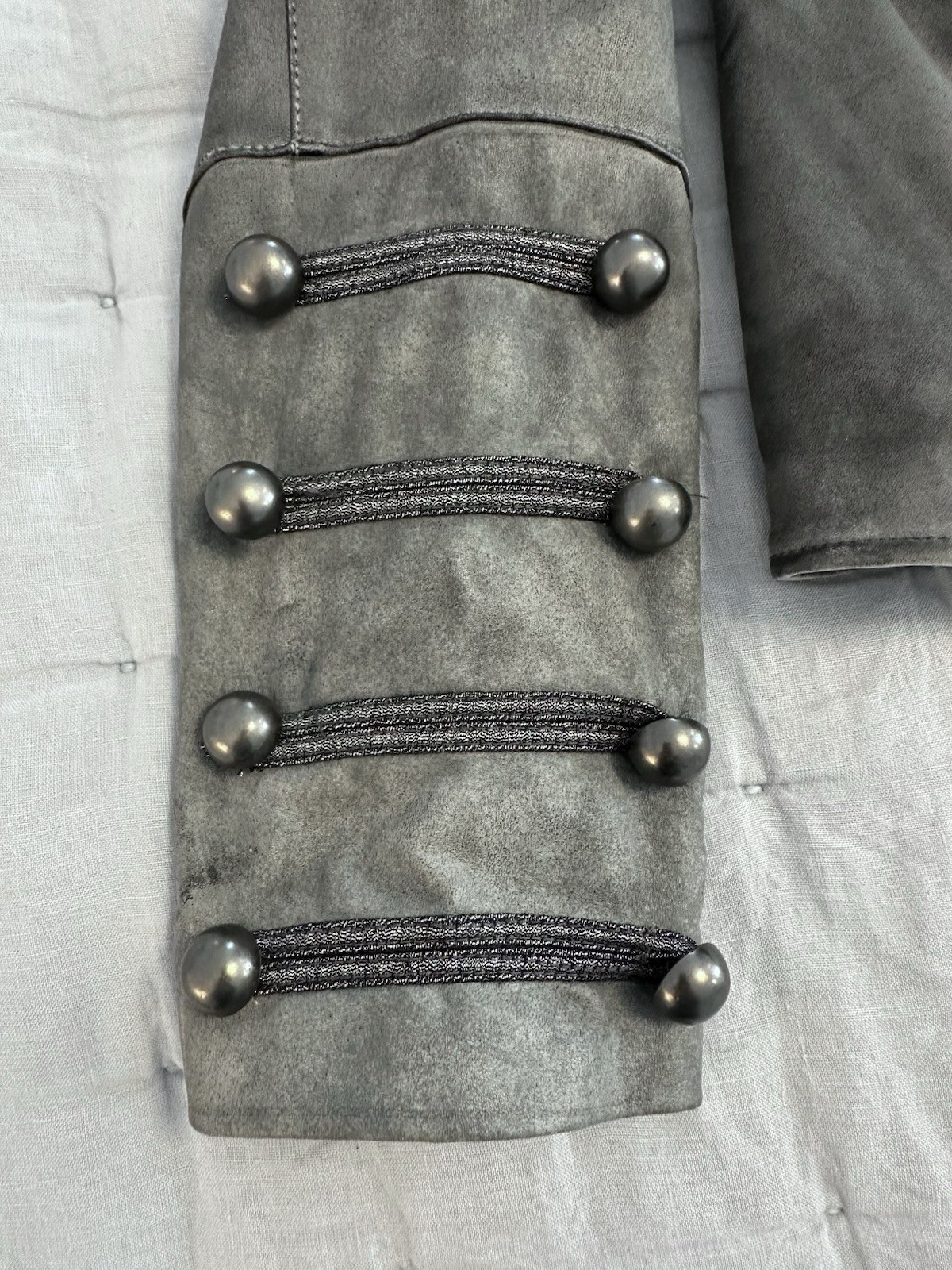 Blanc Noir Women’s Genuine Leather Military Inspired Jacket Grey Small
