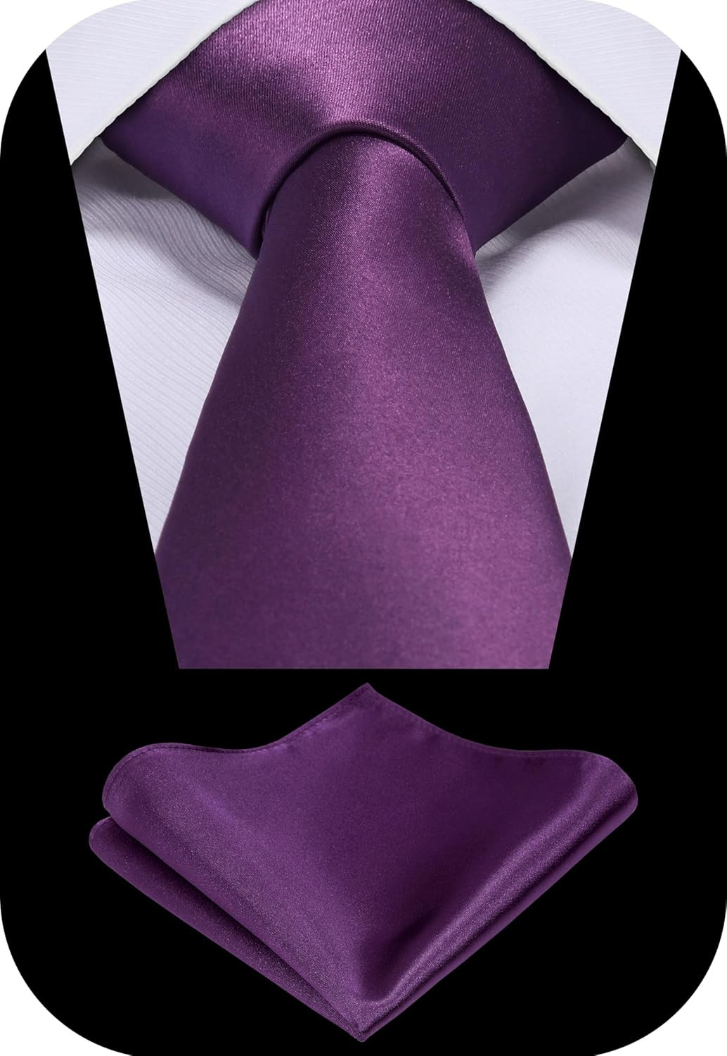 TIE G Solid Satin Woven Dyed Color Formal Black Necktie and Pocket Square Sets i