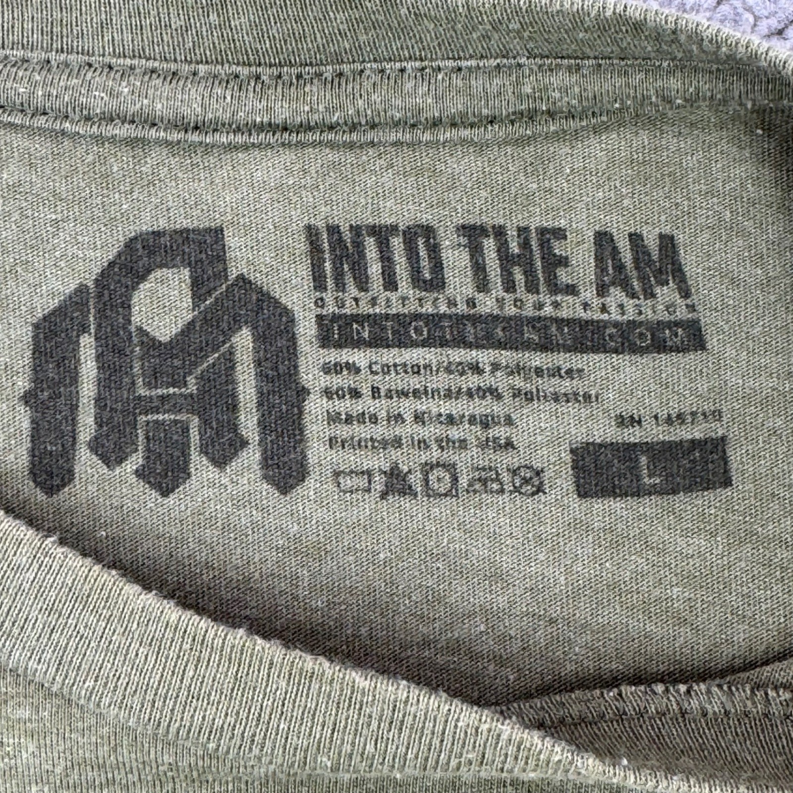 INTO THE AM Mens Olive Green Heathered Short Sleeve Graphic Logo T-Shirt Size L