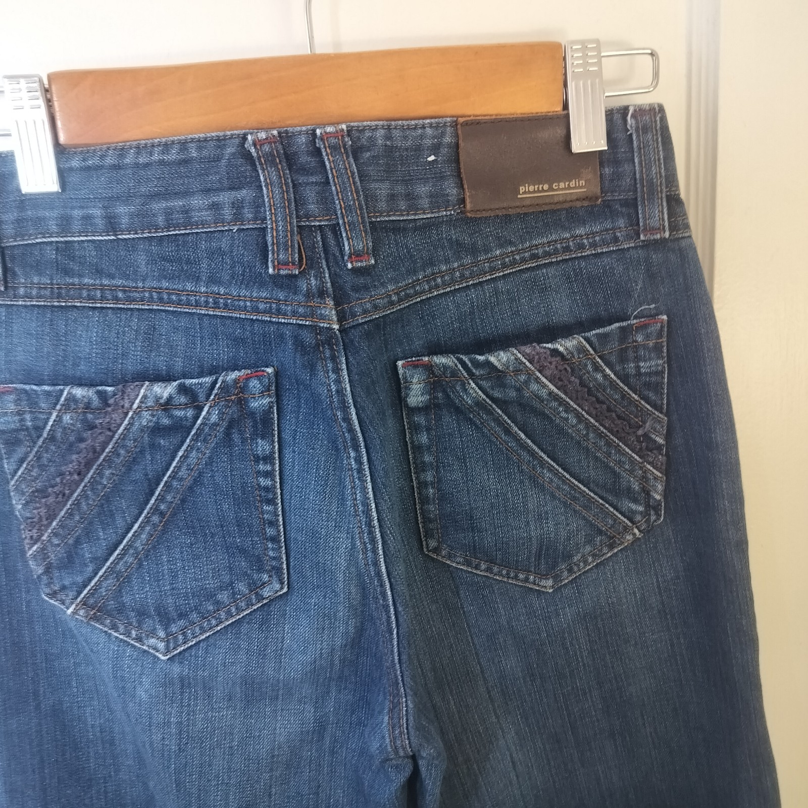 90s High Waisted Pierre Cardin Blue Denim Jeans With Unique Back Pockets Size 27