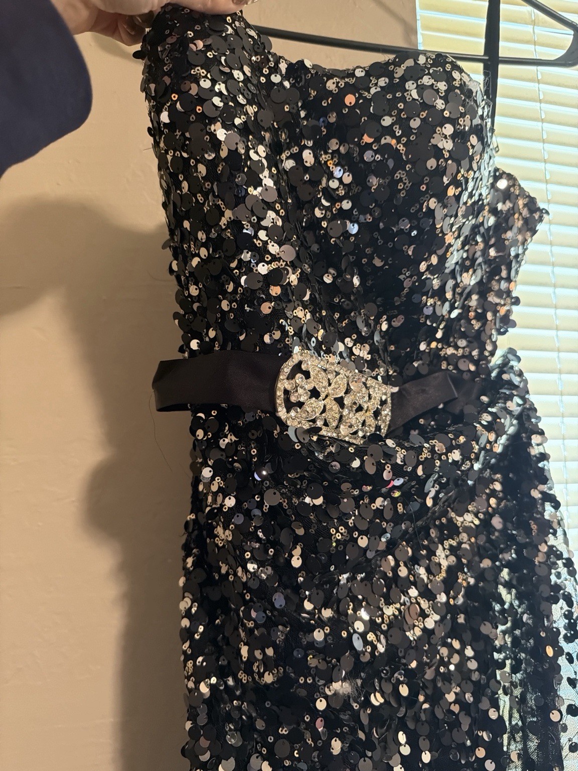 Nina Canacci Black Sequin Formal Prom Dress Size 6 Evening Gown Rhinestone
