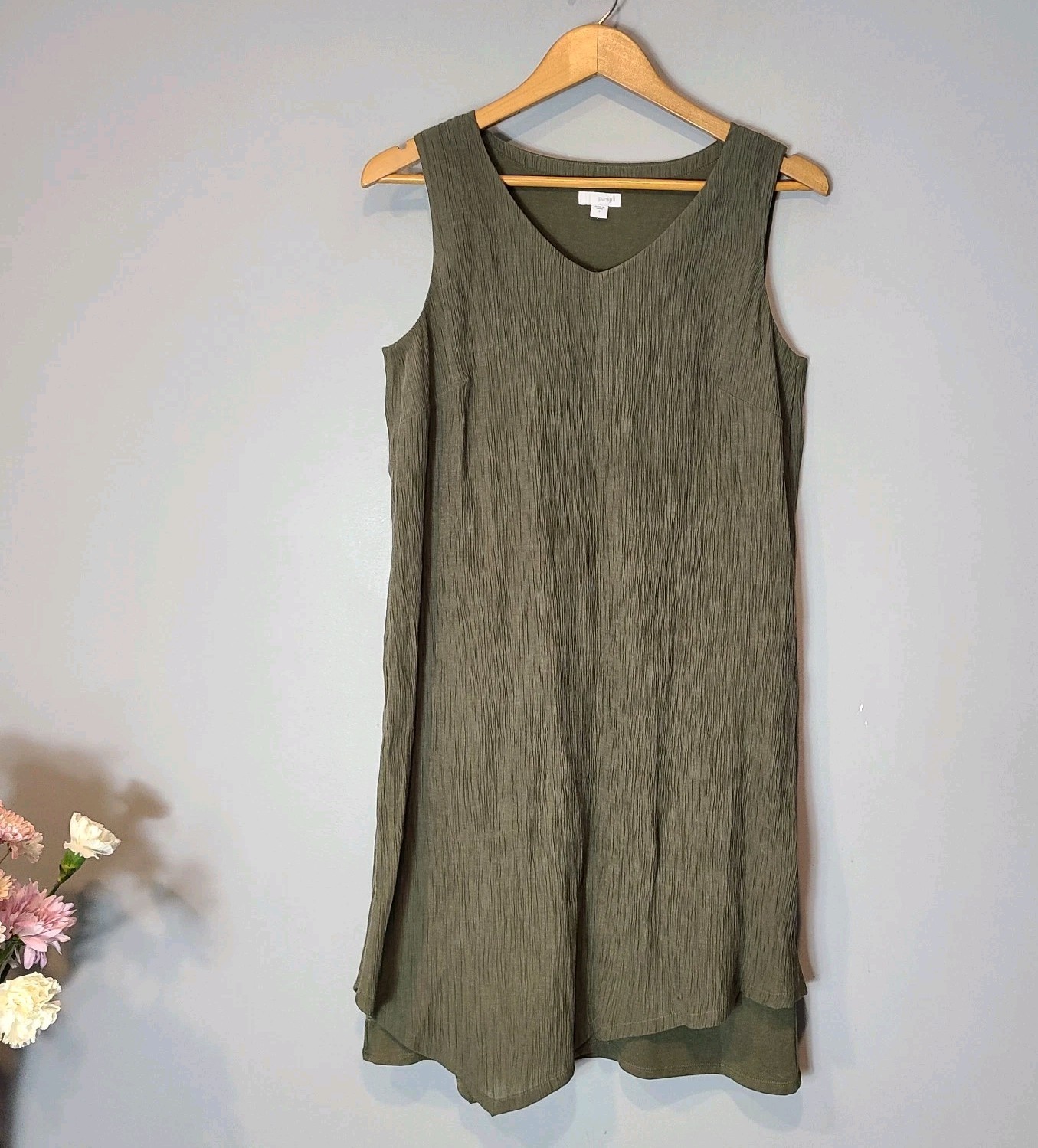 Pure J Jill S Green Tank Dress Crinkle Gauze Lagenlook Coastal Granola Cottage
