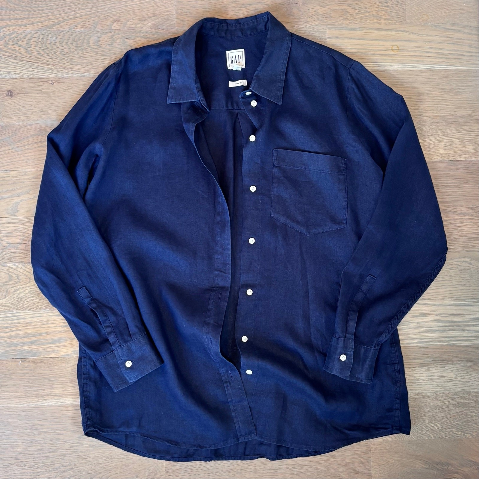 Gap Oversized 100% Linen Shirt Navy Boyfriend Fit Women’s Size Medium