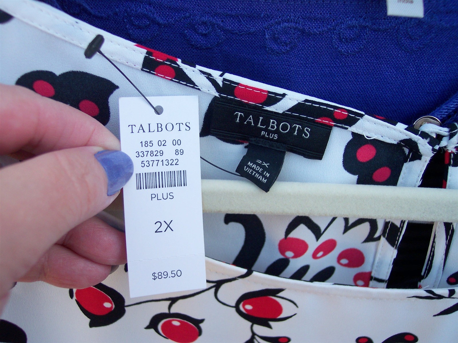 Talbots Plus NEW $90 Red Black White top plus size 2x cherry berry blouse shirt