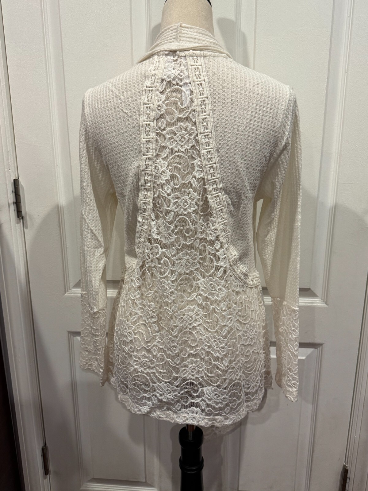 Forgotten Grace Open Front Cardigan Ivory Cream Lng Slve w/Lace Sz XL 26″Lx22″W