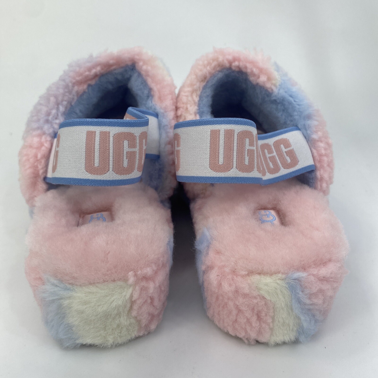 UGG W FLUFF YEAH SLIDE Slipper Cali Collage Women’s 9 Pink Blue White Stripe