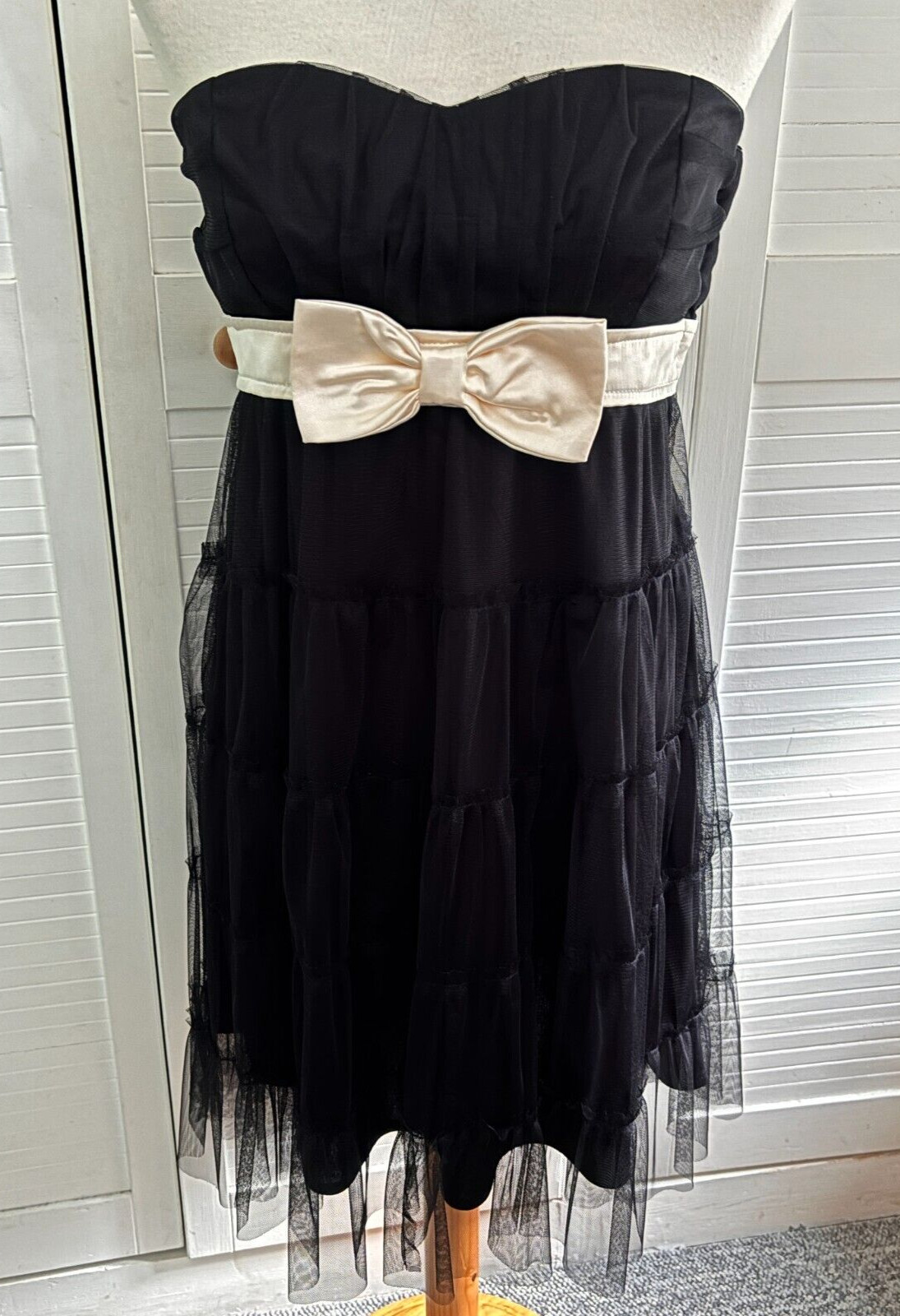 SELECT Strapless Lace Evening Cocktail Party Prom Mini Dress w/ Cream Bow UK 14