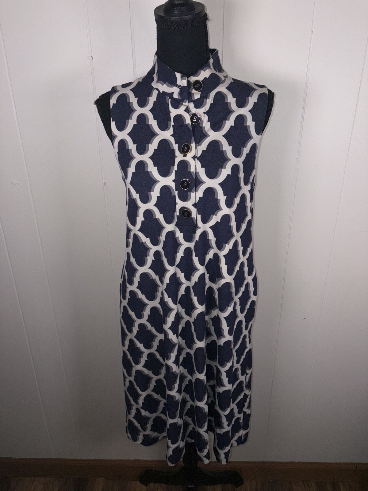 J.McLaughlin Catalina Cloth Shirt Dress Medium Navy White Pockets Buttons