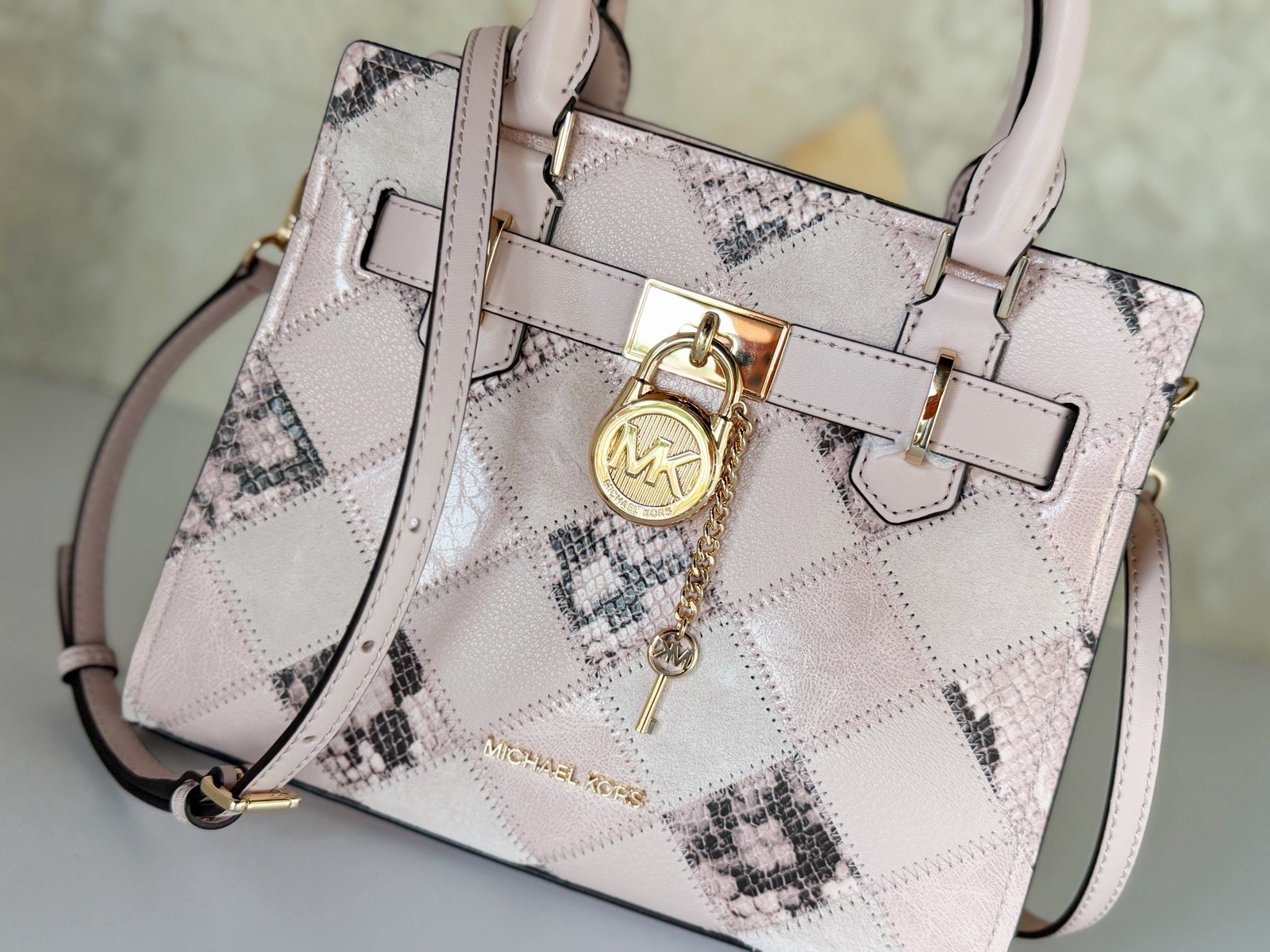 Michael Kors Hamilton Small Satchel Shoulder Crossbody Bag Exotic Pink Multi