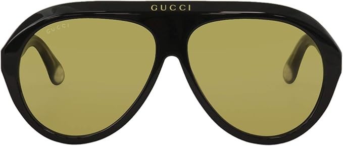 Gucci GG0479S 002 Aviator Oversized Sunglasses in Shiny Black/Yellow Lens 100%UV