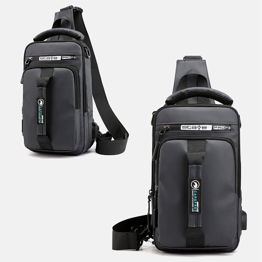 Anti-Theft Men’s Sling Crossbody Bag Chest Shoulder Messenger Backpack USB Port