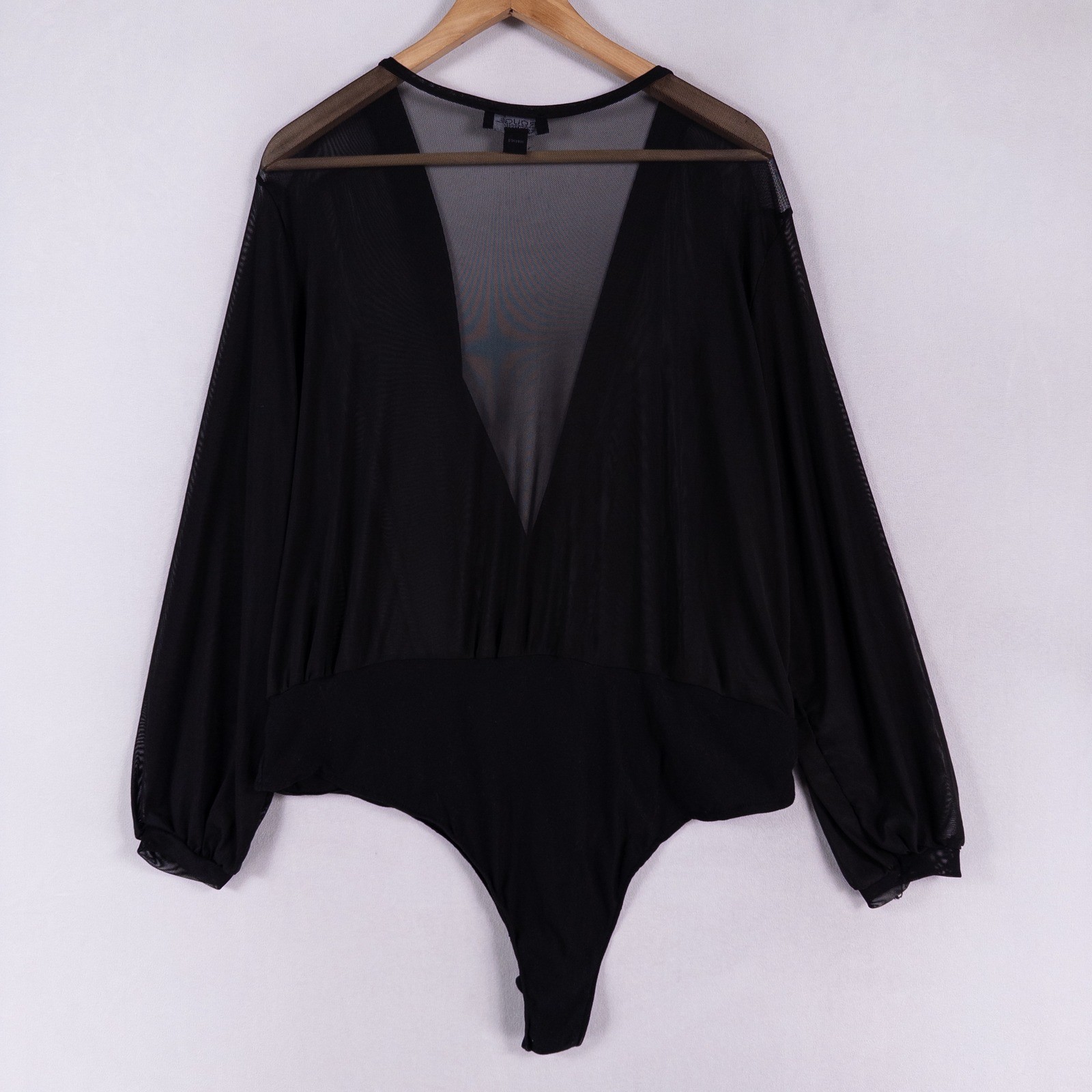 Rouge Collection Bodysuit Womens 2X Black Sheer Mesh Deep V Neck Stretch Sexy