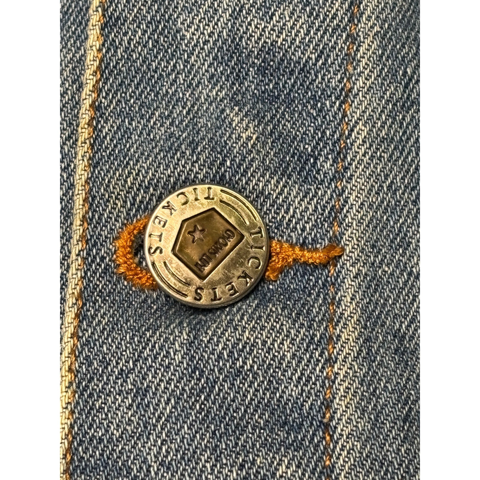 Vintage Tickets Denim Vest Women’s Sz Large Made In United Arab Emirates L USA