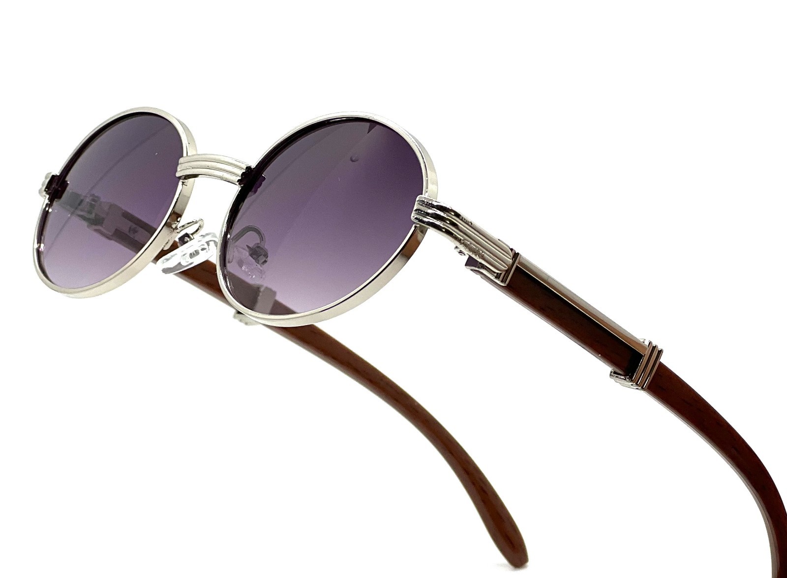 Mens Hip Hop 18k Gold Frame Oval Shape Clear Lens Wood Grain Retro Eye Glasses